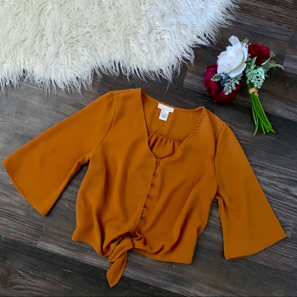 Women’s Mustard Tie-Front Blouse - Unbranded